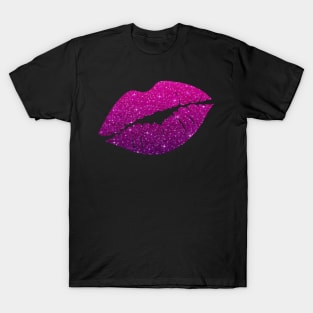 Hot Pink Purple Ombre Faux Glitter Lips T-Shirt